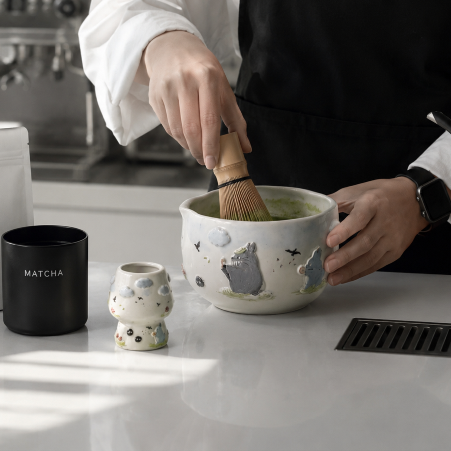 Studio Ghibli Inspired Totoro & Catbus Matcha Set–Handcrafted Ceramic Tea Bowl • HX01