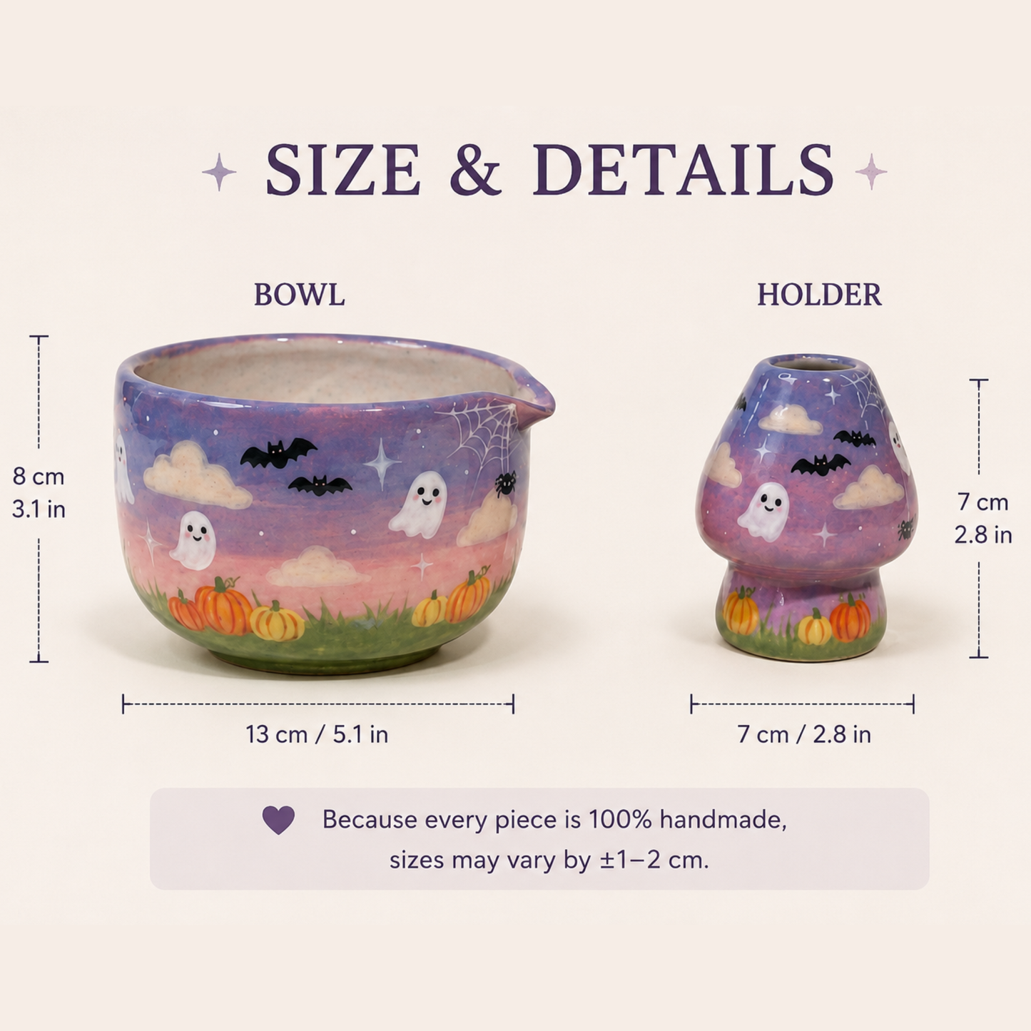 Handcrafted Dreamy Halloween Night Ceramic Matcha Bowl and Whisk Holder Set • HX46