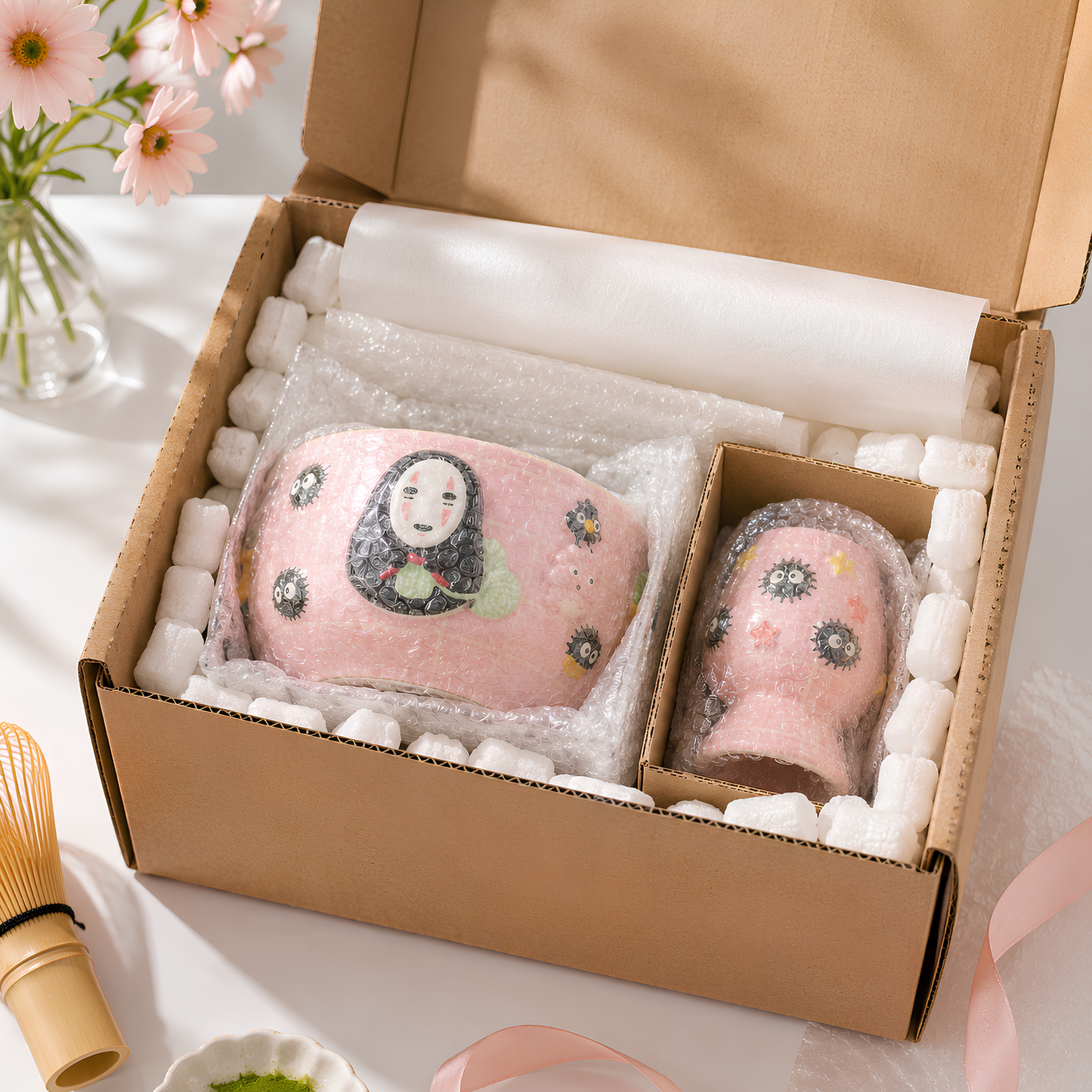 No-Face Matcha Bowl | Handmade Ceramic Chawan | Kawaii Anime Tea Set | LA07
