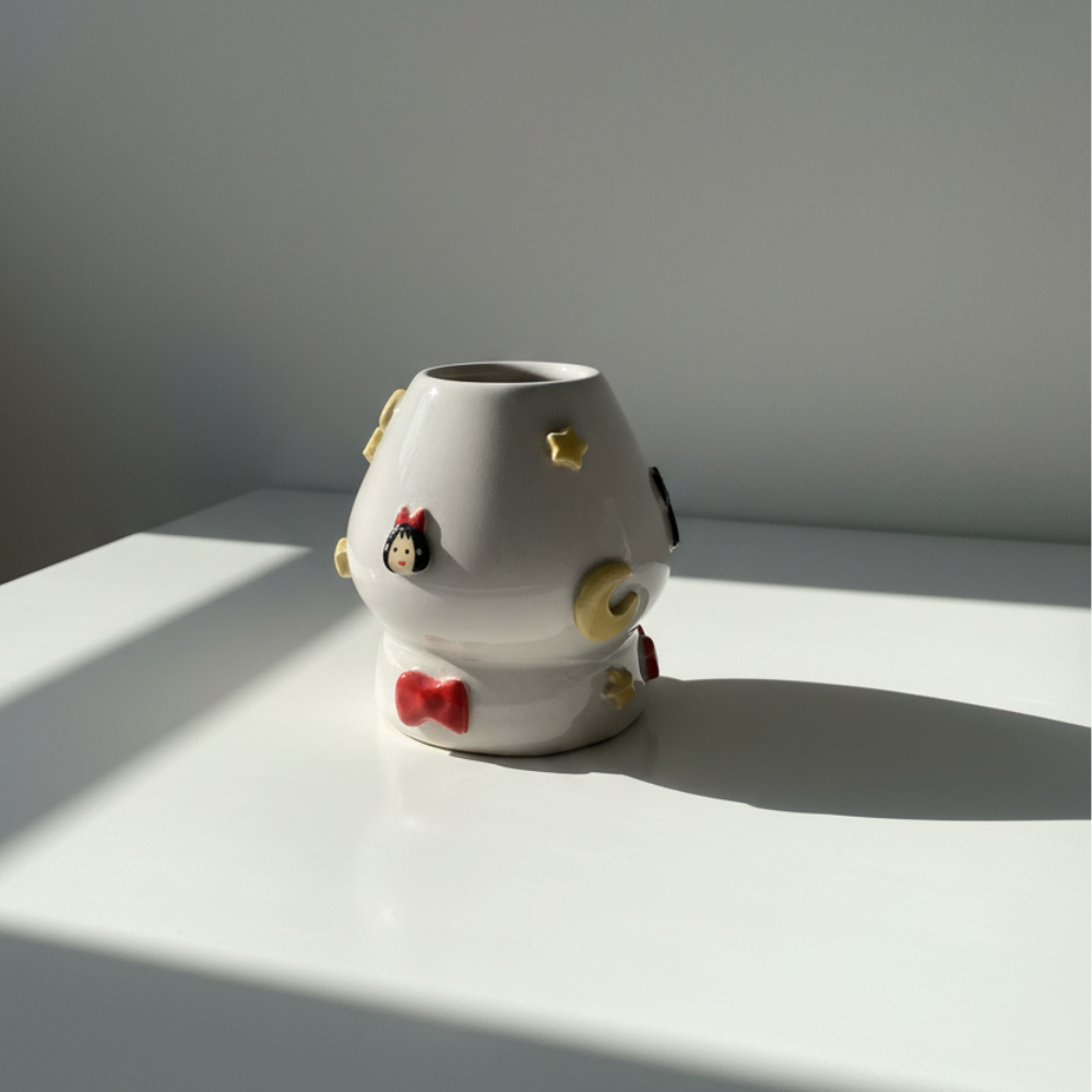 Kiki's Delivery Service Jiji & Moon 3D Handcrafted Ceramic Matcha Bowl and Whisk Holder Set • HX16