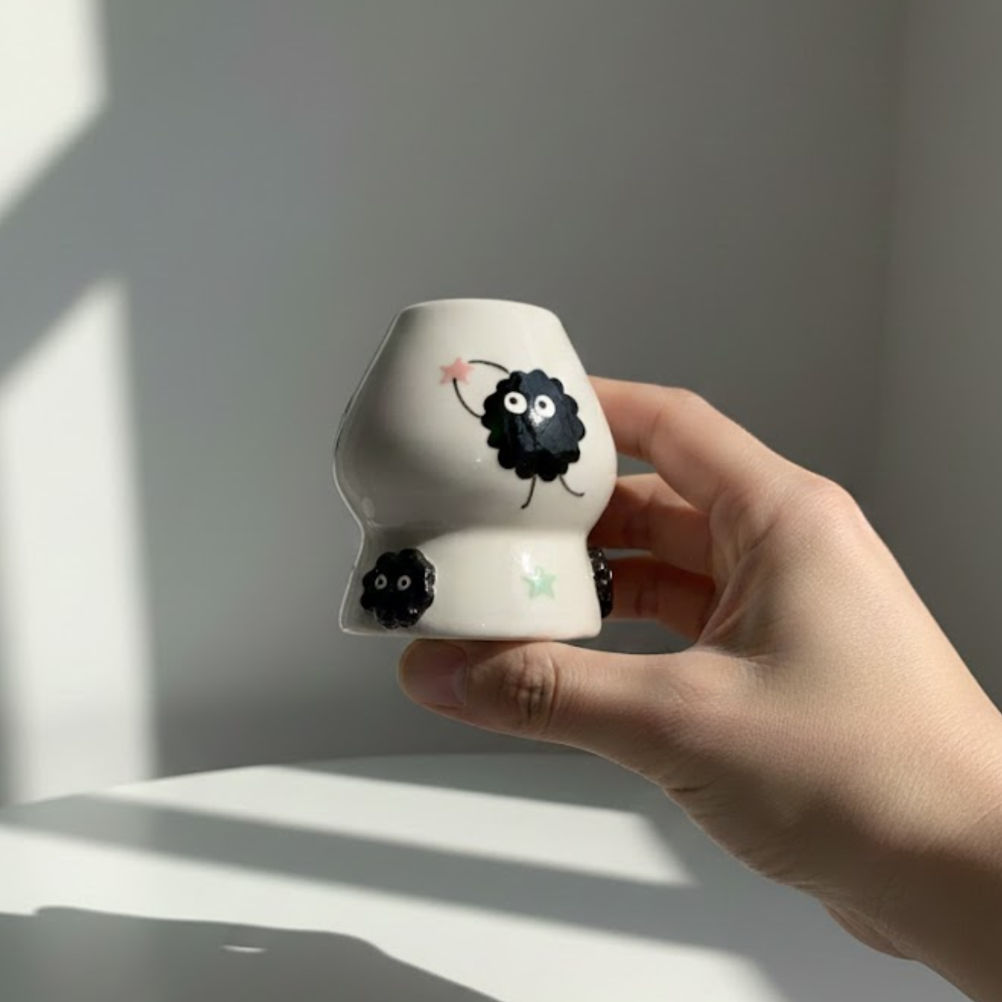 Spirited Away Susuwatari 3D Handcrafted Ceramic Matcha Bowl and Soot Sprite Whisk Holder Set • HX15