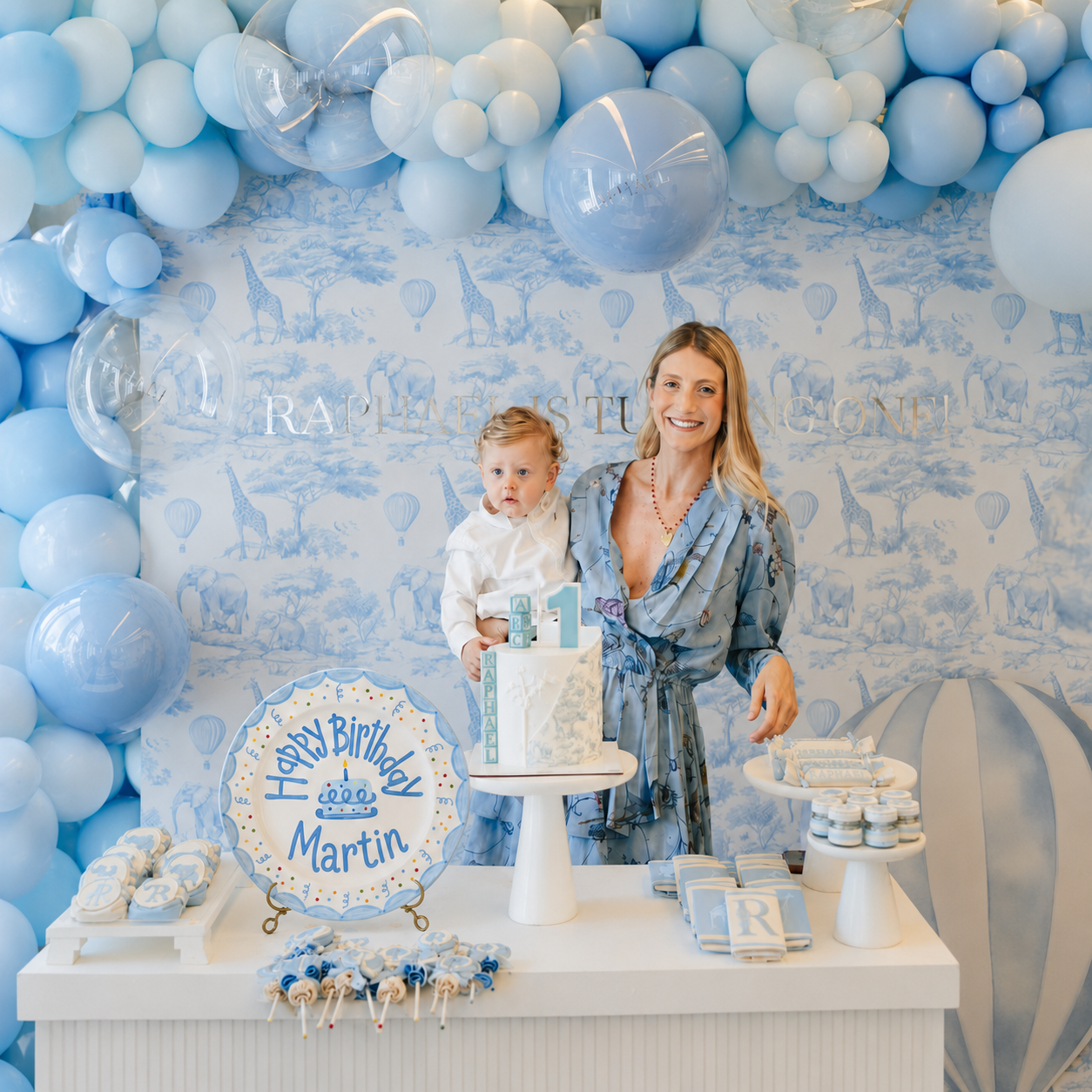 Blue Scalloped Edge Ceramic Plate, Hand-Painted Light Blue Scallops & Confetti, Custom Personalized Name Birthday Plate | B020