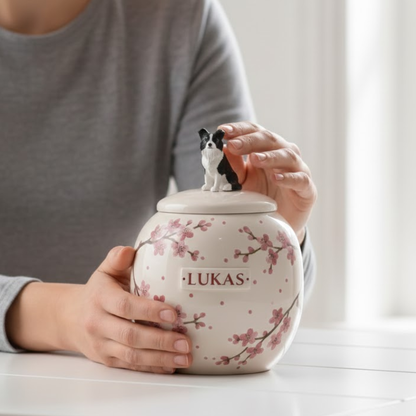 Pet urn With Cherry Blossom Pattern | Personalized Ceramic Keepsake | LA201