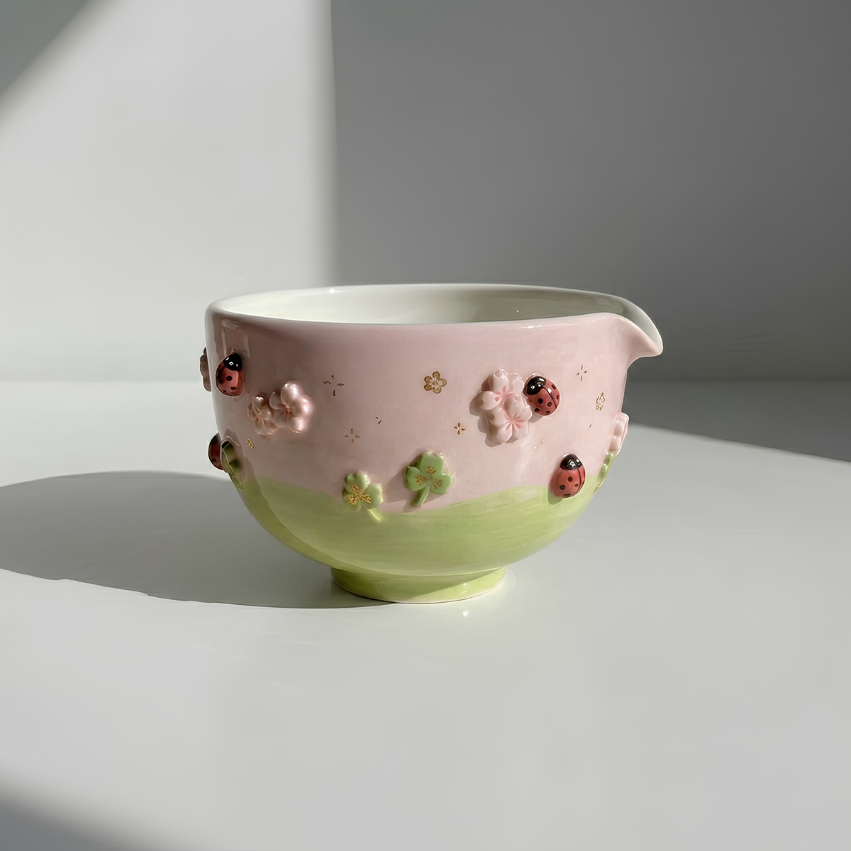 Handmade Ladybug Matcha Bowl Set, Cherry Blossom Ceramic Matcha Tea Set, LA05