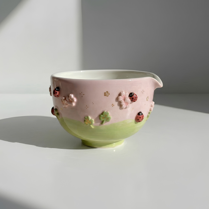 Handmade Ladybug Matcha Bowl Set, Cherry Blossom Ceramic Matcha Tea Set, LA05