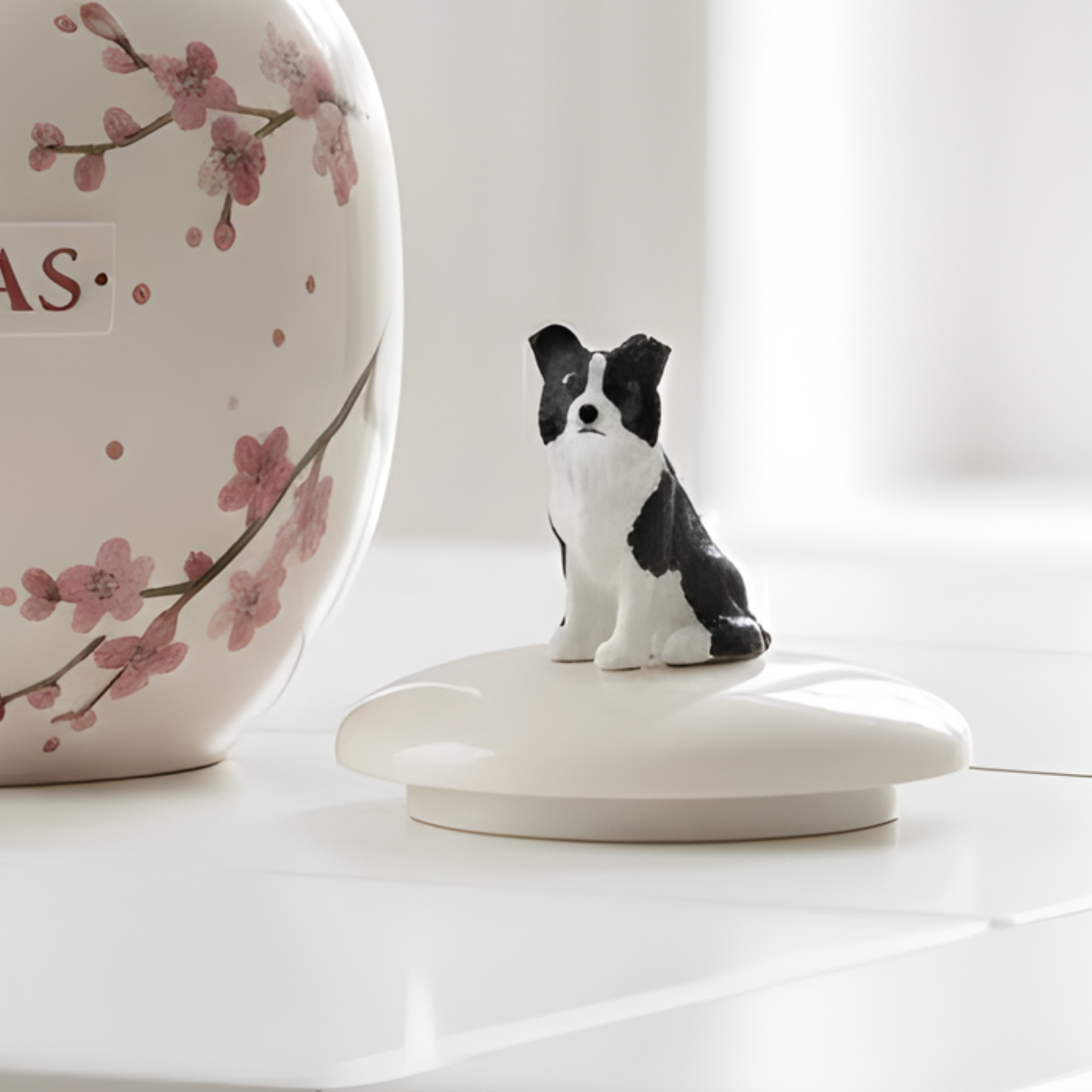 Pet urn With Cherry Blossom Pattern | Personalized Ceramic Keepsake | LA201