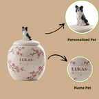 Pet urn With Cherry Blossom Pattern | Personalized Ceramic Keepsake | LA201