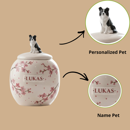 Pet urn With Cherry Blossom Pattern | Personalized Ceramic Keepsake | LA201