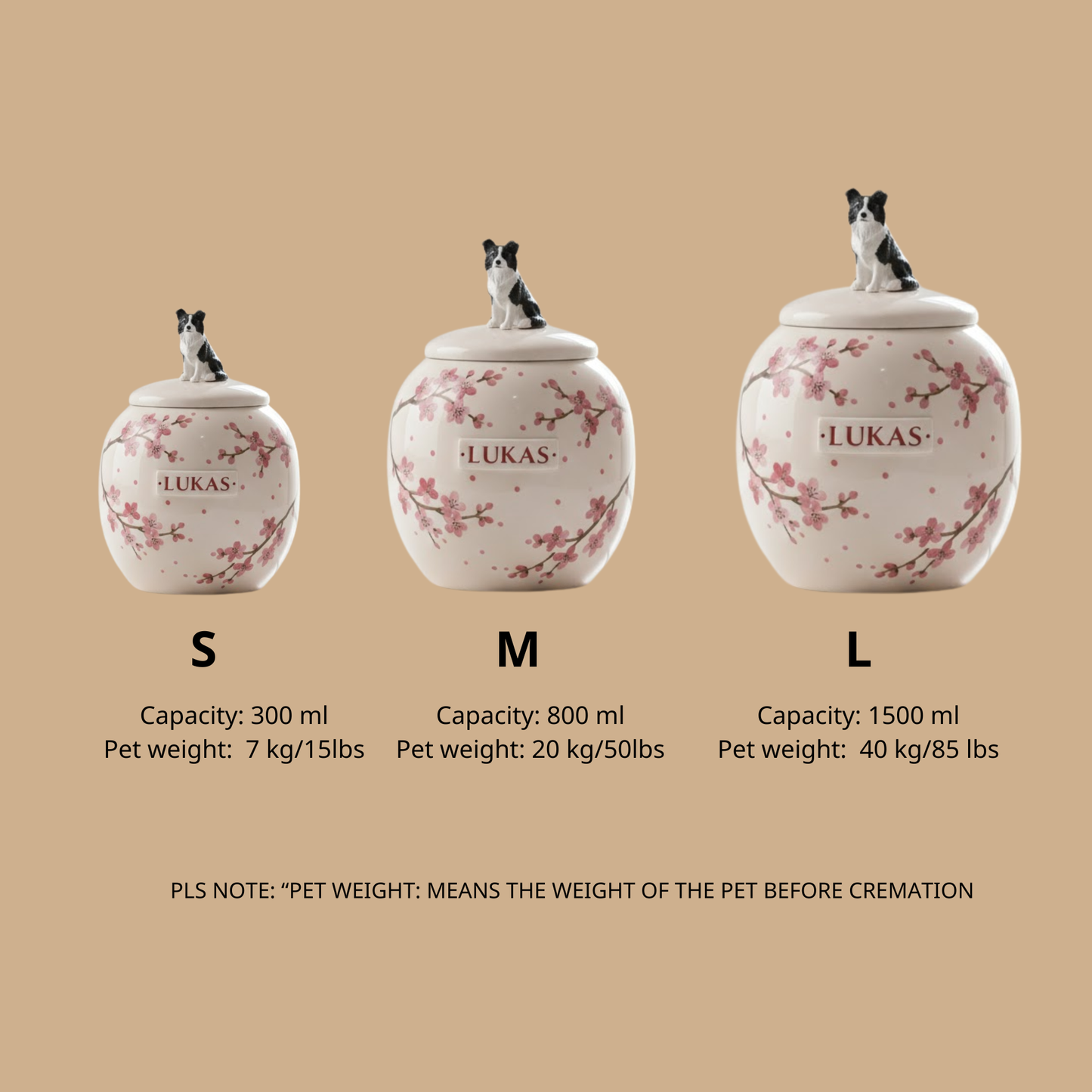 Pet urn With Cherry Blossom Pattern | Personalized Ceramic Keepsake | LA201