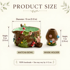 Handmade Ancient Tree Stump Ceramic Matcha Set • Forest Mushroom Chawan Bowl & Whisk Holder • HX52