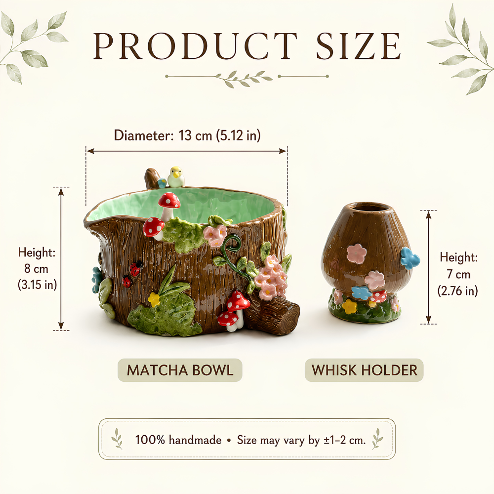 Handmade Ancient Tree Stump Ceramic Matcha Set • Forest Mushroom Chawan Bowl & Whisk Holder • HX52