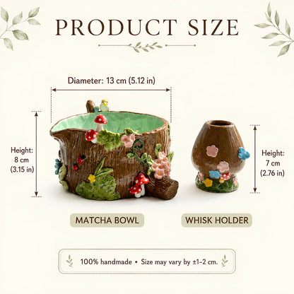 Handmade Ancient Tree Stump Ceramic Matcha Set • Forest Mushroom Chawan Bowl & Whisk Holder • HX52