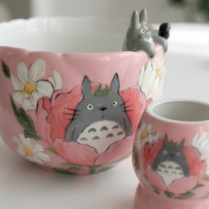 Pink Totoro Matcha Bowl | Handmade Ceramic Chawan | LA015