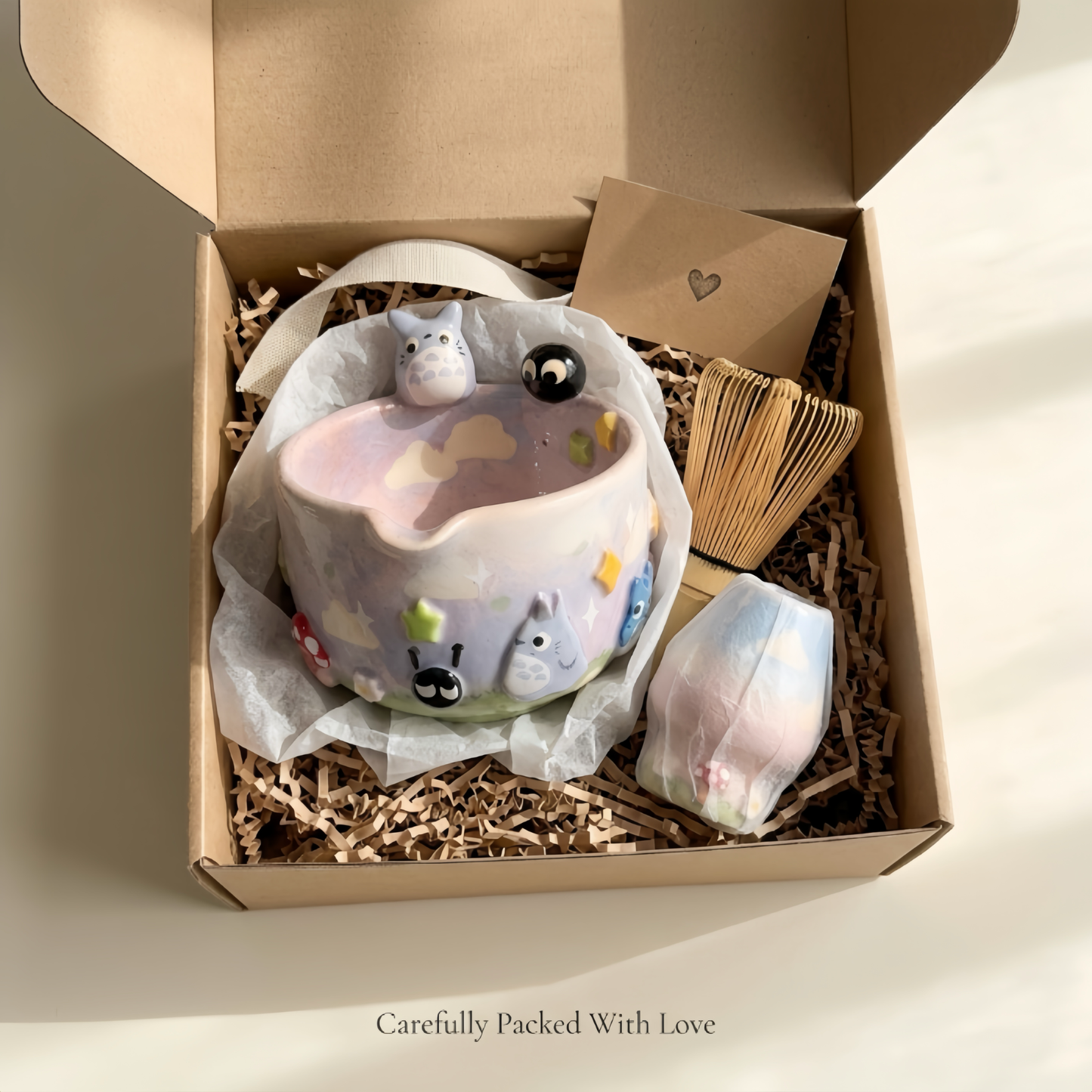 Totoro Matcha Bowl Set, Woodland Inspired Pottery, Anime Inspired Decor| Handmade Ceramic Chawan | LA023