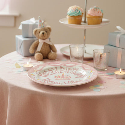 Personalized Birthday Plate – Pink Bow Cake & Sprinkles Design | B026