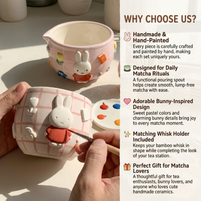 Checkered Miffy Matcha Bowl | Handmade Ceramic Chawan | LA024