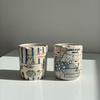 Handcrafted Ceramic Travel Mug with Built-in Lid, "Watch a Sad Movie" Cute Crying Cat Commuter Cup • HX23