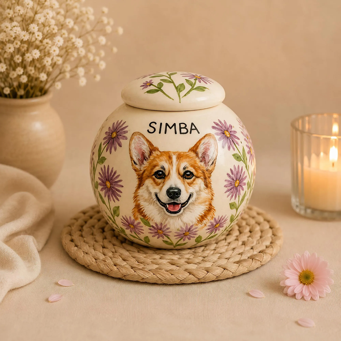 Hand-Painted Pet Portraint Urn | Personalized Ceramic Keepsake | LA200