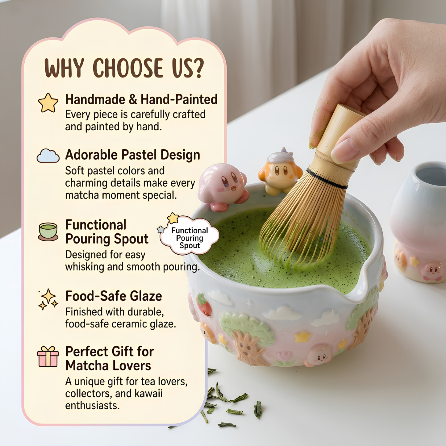 Ombre Kirby and Waddle Dee Matcha Bowl | Handmade Ceramic Chawan | LA018