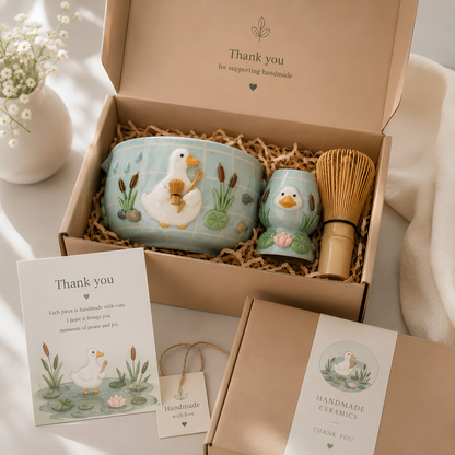 Green Frog Matcha Bowl | Handmade Ceramic Chawan | LA012