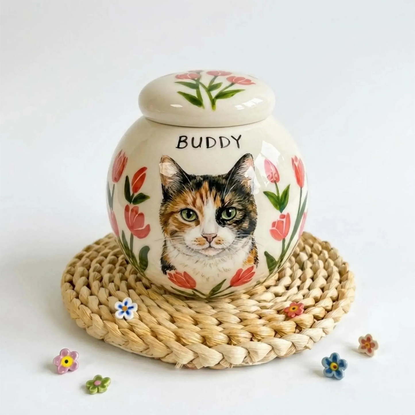 Hand-Painted Pet Portraint Urn | Personalized Ceramic Keepsake | LA200