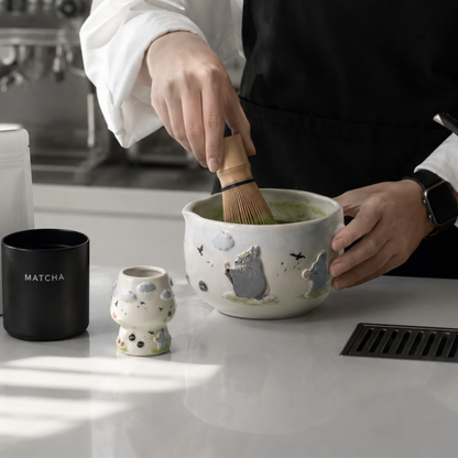 Studio Ghibli Inspired Totoro & Catbus Matcha Set–Handcrafted Ceramic Tea Bowl • HX01