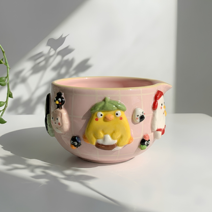 No-Face Matcha Bowl | Handmade Ceramic Chawan | Kawaii Anime Tea Set | LA07