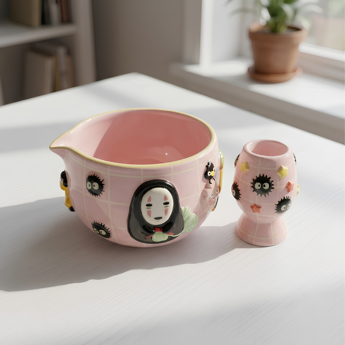 No-Face Matcha Bowl | Handmade Ceramic Chawan | Kawaii Anime Tea Set | LA07