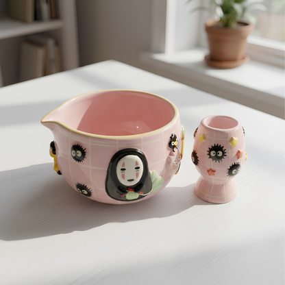 No-Face Matcha Bowl | Handmade Ceramic Chawan | Kawaii Anime Tea Set | LA07