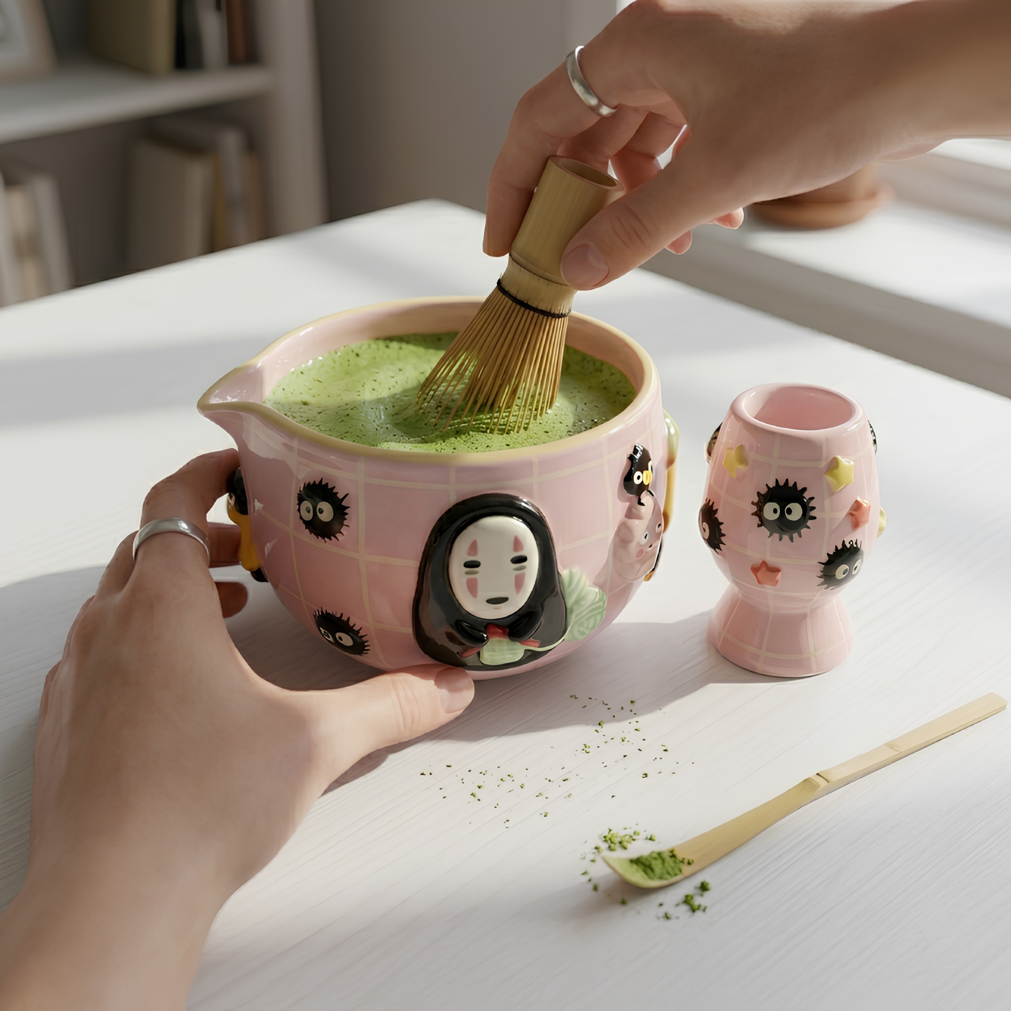 No-Face Matcha Bowl | Handmade Ceramic Chawan | Kawaii Anime Tea Set | LA07