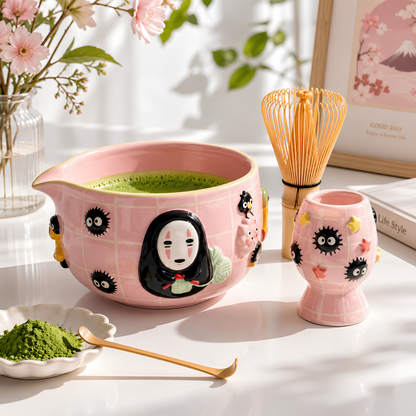 No-Face Matcha Bowl | Handmade Ceramic Chawan | Kawaii Anime Tea Set | LA07