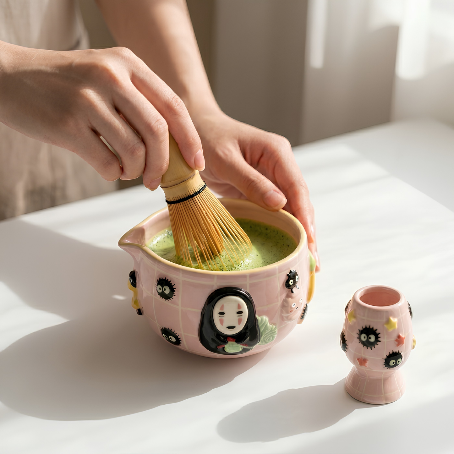 No-Face Matcha Bowl | Handmade Ceramic Chawan | Kawaii Anime Tea Set | LA07