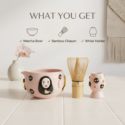 No-Face Matcha Bowl | Handmade Ceramic Chawan | Kawaii Anime Tea Set | LA07
