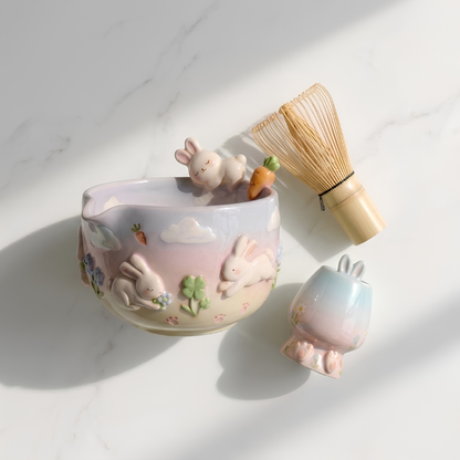 Ombre Bunny Carrot Matcha Bowl | Handmade Ceramic Chawan | LA023