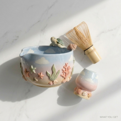 Ombre Sea Turtle Matcha Bowl | Handmade Ceramic Chawan | LA029