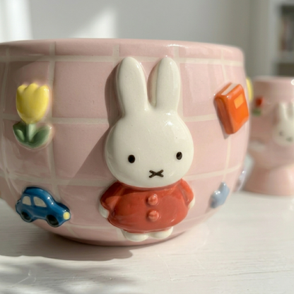 Checkered Miffy Matcha Bowl | Handmade Ceramic Chawan | LA024