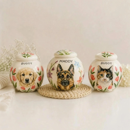 Hand-Painted Pet Portraint Urn | Personalized Ceramic Keepsake | LA200