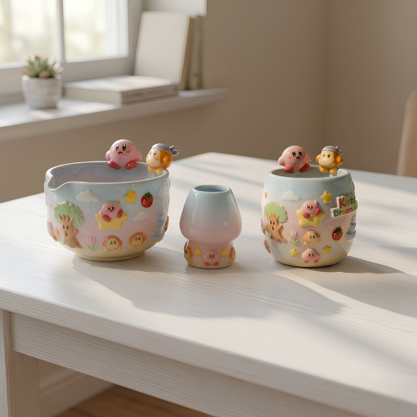 Ombre Kirby and Waddle Dee Matcha Bowl | Handmade Ceramic Chawan | LA018