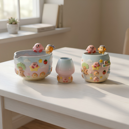 Ombre Kirby and Waddle Dee Matcha Bowl | Handmade Ceramic Chawan | LA018