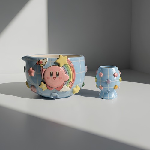 Blue Kirby Matcha Bowl | Handmade Ceramic Chawan | Sky Blue Anime Tea Set | LA08