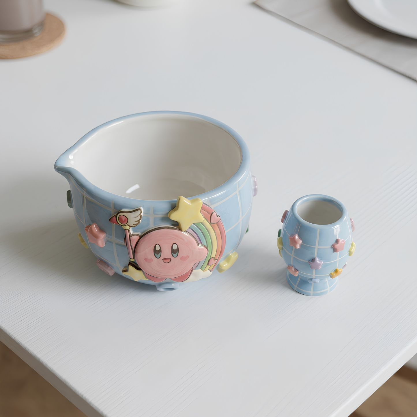 Blue Kirby Matcha Bowl | Handmade Ceramic Chawan | Sky Blue Anime Tea Set | LA08