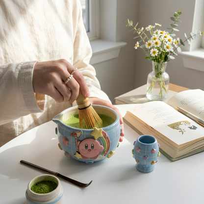 Blue Kirby Matcha Bowl | Handmade Ceramic Chawan | Sky Blue Anime Tea Set | LA08
