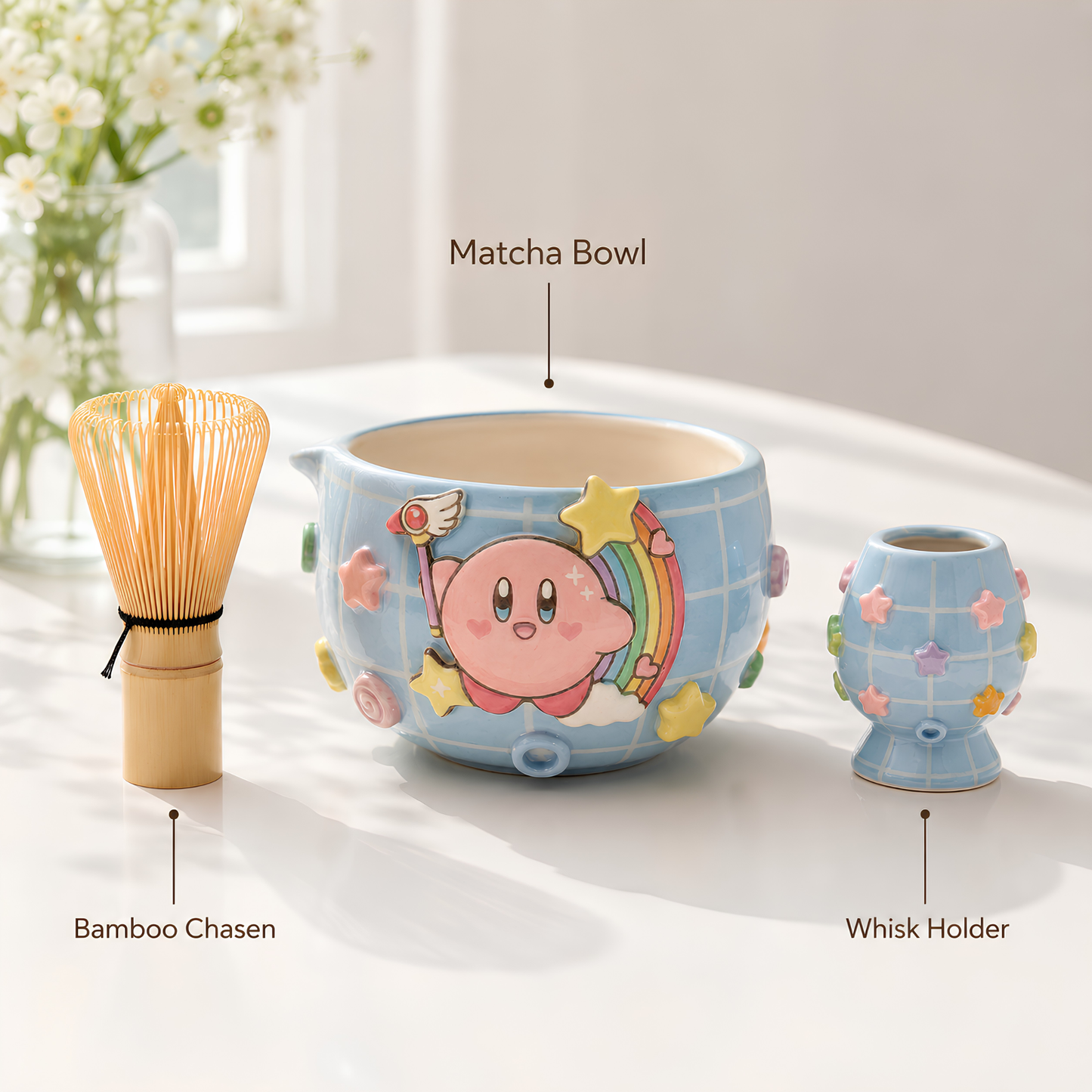 Blue Kirby Matcha Bowl | Handmade Ceramic Chawan | Sky Blue Anime Tea Set | LA08