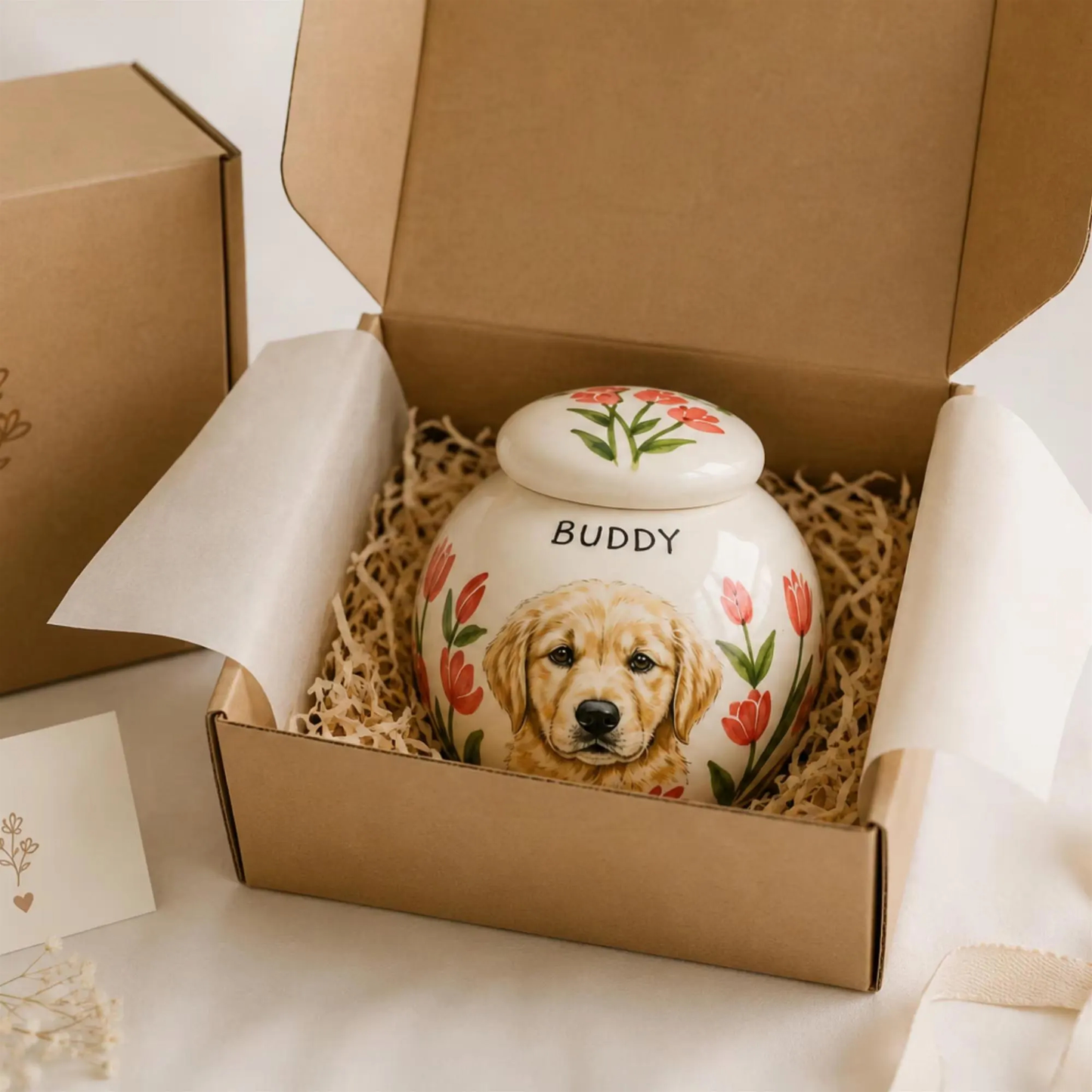 Hand-Painted Pet Portraint Urn | Personalized Ceramic Keepsake | LA200