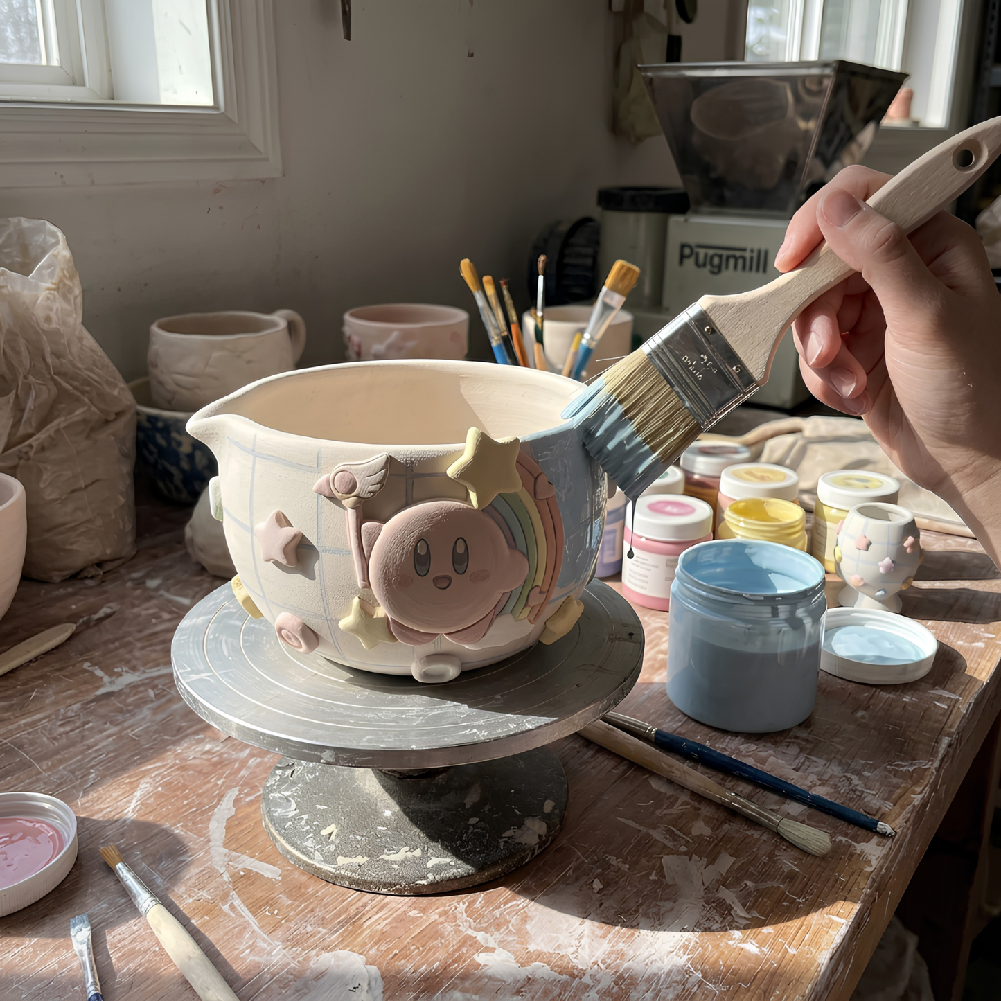 Blue Kirby Matcha Bowl | Handmade Ceramic Chawan | Sky Blue Anime Tea Set | LA08