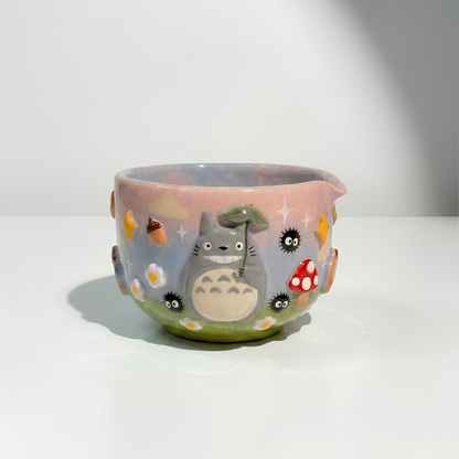 My Neighbor Totoro & Soot Sprite 3D Handcrafted Ceramic Matcha Bowl and Whisk Holder Set • HX25