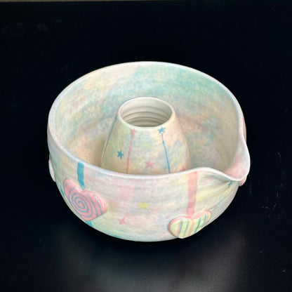 Handcrafted Pastel Sparkle Ceramic Matcha Bowl and Whisk Holder Set • HX40