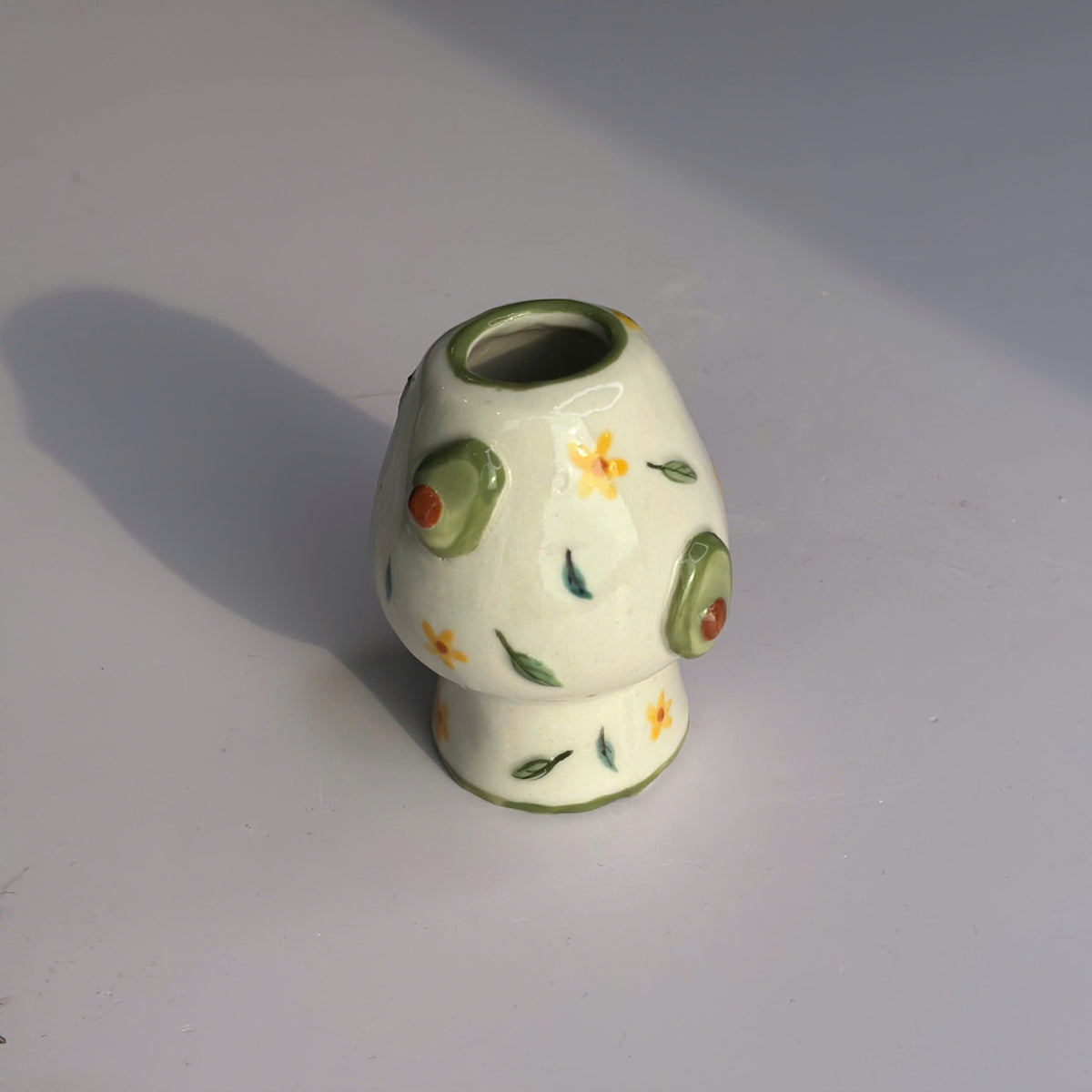 Cute Avocado Floral Ceramic Matcha Set – Handcrafted Spouted Bowl with 3D Avocado Figurine & Whisk Holder • HX59