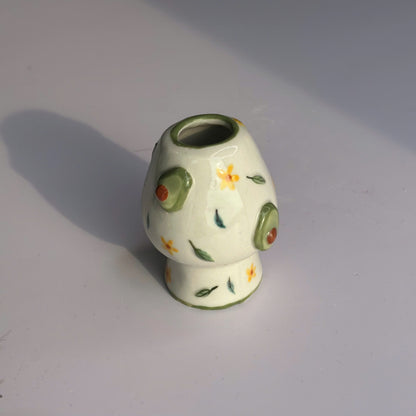 Cute Avocado Floral Ceramic Matcha Set – Handcrafted Spouted Bowl with 3D Avocado Figurine & Whisk Holder • HX59