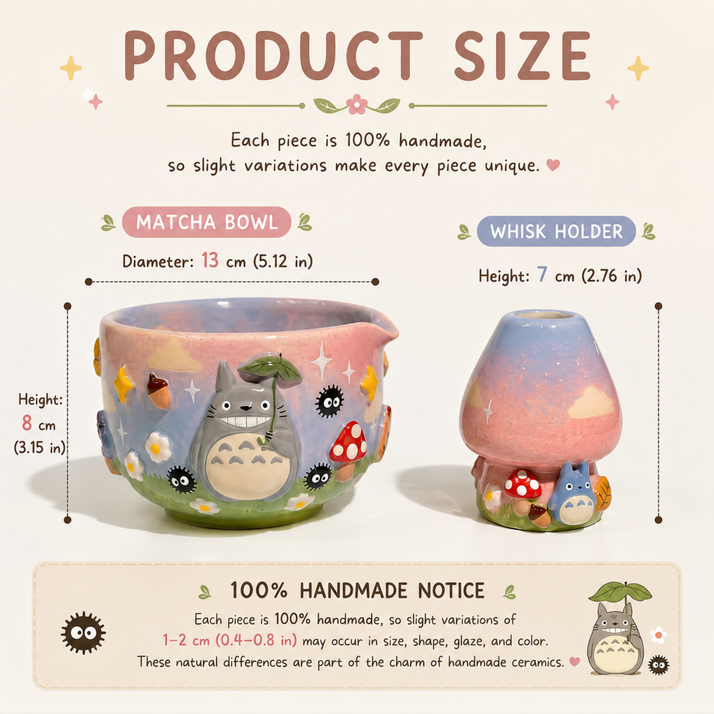My Neighbor Totoro & Soot Sprite 3D Handcrafted Ceramic Matcha Bowl and Whisk Holder Set • HX25